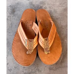 Rainbow Brown Leather Flip Flops size 6.5-7.5 (women's)